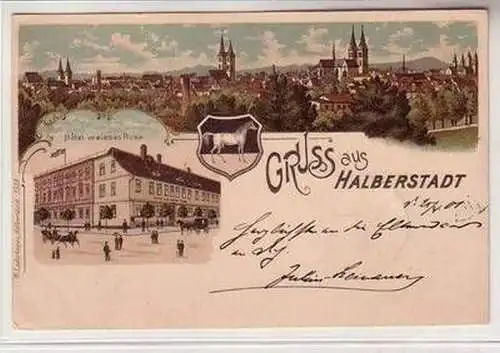 57590 Mehrbild Ak Gruss aus Halberstadt Hotel weisses Ross 1901