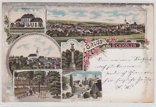 42340 Ak Lithografie Gruss aus Schkölen Bahnhof ua 1903