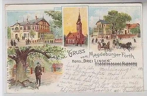 64172 Ak Lithographie Gruß vom Magdeburger Forth Hotel "Drei Linden" 1903