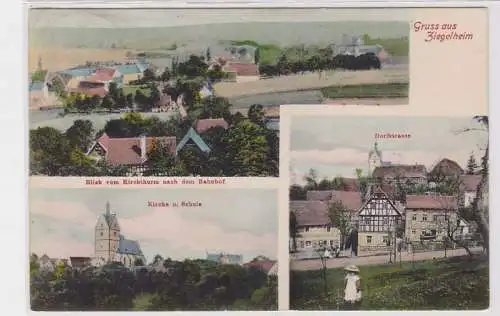 92428 Mehrbild Ak Gruß aus Ziegelheim Kirche, Schule, Dorfstraße 1918