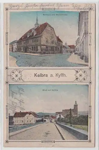 70360 Mehrbild Ak Kelbra a. Kyffhäuser Rathaus und Marktstraße / Totale 1920