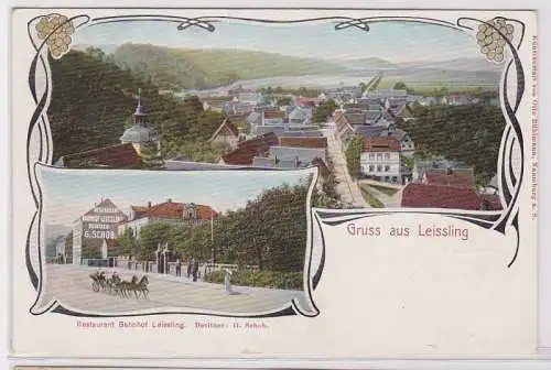 91668 AK Gruss aus Leissling - Restaurant Bahnhof Leissling, Bes. G. Schob 1908