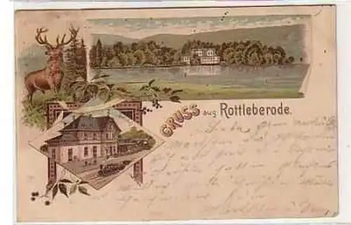 40475 Ak Lithographie Gruß aus Rottleberode Bahnhof