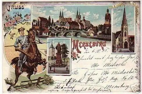 07028 Ak Lithographie Gruß aus Merseburg 1898