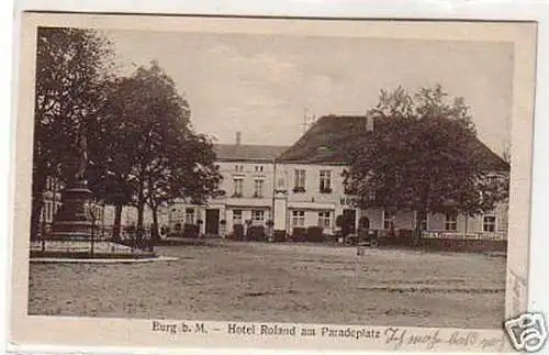 30218 Ak Burg bei Magdeburg Hotel Roland 1928