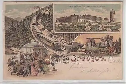 55942 Ak Lithographie Gruß aus Brocken im Harz1898