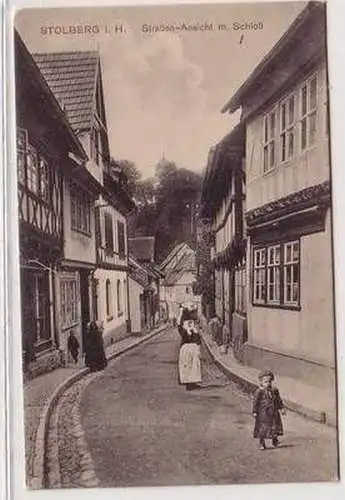 57442 Ak Stolberg im Harz Straßenansicht mit Schloß um 1910