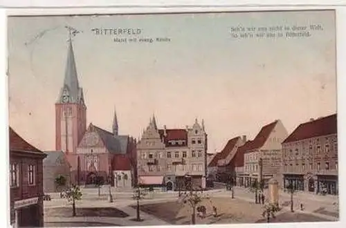 56614 Ak Bitterfeld Markt mit evangelische Kirche 1910