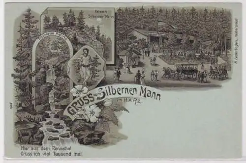 25476 Mondscheinkarte Gruss vom Silbernen Mann im Harz um 1900