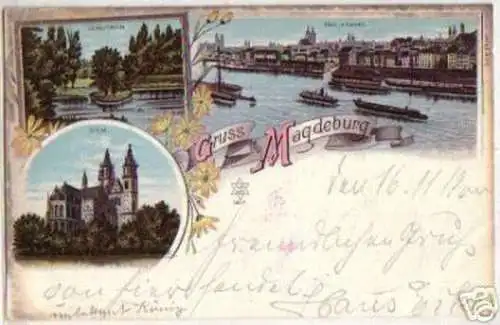 10722 Ak Lithographie Gruß aus Magdeburg 1900