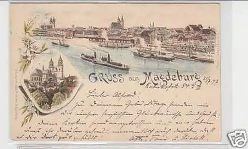 24567 Ak Lithographie Gruß aus Magdeburg 1897