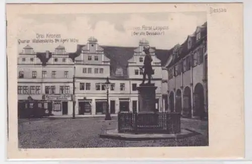 90357 AK Dessau - Denkmal Fürst Leopold, Restaurant & Café Drei Kronen