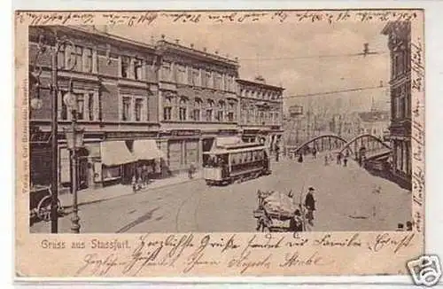 32991 Ak Gruß aus Stassfurt mit Straßenbahn 1900