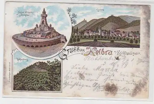 70632 Ak Lithographie Gruss aus Kelbra am Kyffhäuser 1899