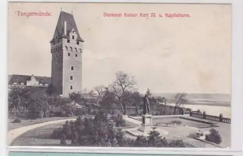 93782 Ak Tangermünde Denkmal Kaiser Karl IV. und Kapitelturm um 1910