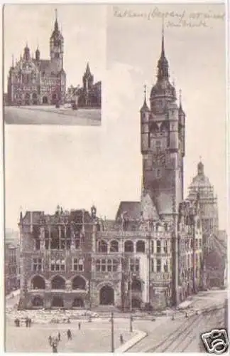 23815 AK Dessau Rathaus vor u. nach dem Brande 1911