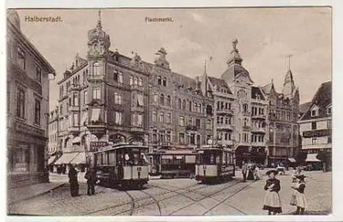 37438 Ak Halberstadt Fischmarkt Straßenbahnen 1910