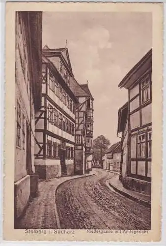 91144 AK Stolberg im Südharz - Niedergasse mit Amtsgericht um 1920