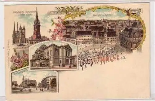 47533 Ak Lithographie Gruß aus Halle an der Saale um1900