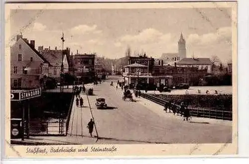 43899 Ak Staßfurt Bodebrücke und Steinstrasse 1941