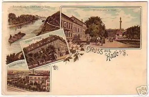 17092 Ak Lithographie Gruß aus Halle an der Saale 1900