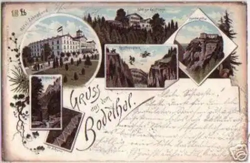 16646 Ak Lithographie Gruß aus dem Bodethal Harz 1898