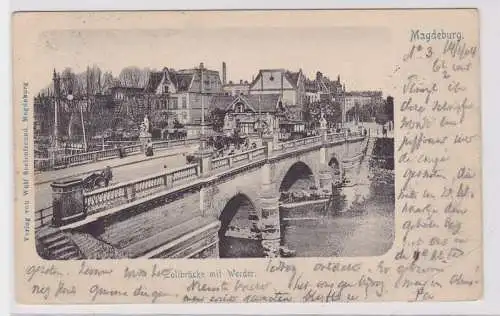 88002 AK Magdeburg - Zollbrücke mit Werder - Pferdekutschen und Schiff 1904