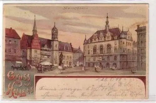 46891 Ak Lithographie Gruß aus Halle Marktplatz 1899