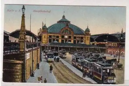 46873 Glitter Ak Halle an der Saale Hauptbahnhof um 1910