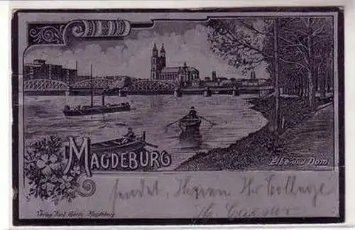 13664 Metalleffekt Ak Magdeburg Elbe und Dom 1900