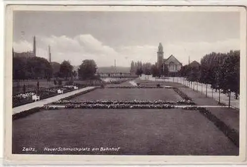 56663 Ak Zeitz neuer Schmuckplatz am Bahnhof 1936