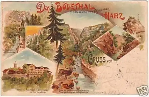 23047 Ak Lithographie Gruss aus dem Bodethal 1899