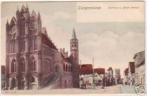 19277 Ak Tangermünde Rathaus & Lange Straße um 1900