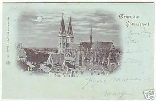 08706 Mondscheinkarte Gruß aus Halberstadt 1898