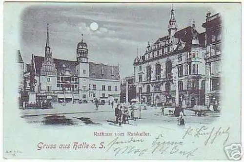 05744 Mondscheinkarte Gruß aus Halle an der Saale 1899