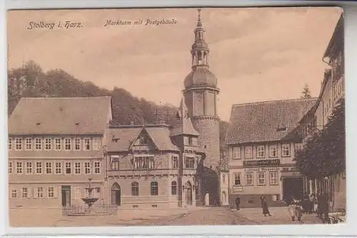 68967 Ak Stolberg im Harz Marktturm mit Postgebäude 1906