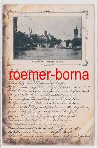 83900 Ak Gruss aus Merseburg Schloss mit Waterloobrücke 1899