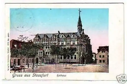 32043 Ak Gruß aus Stassfurt Rathaus 1914