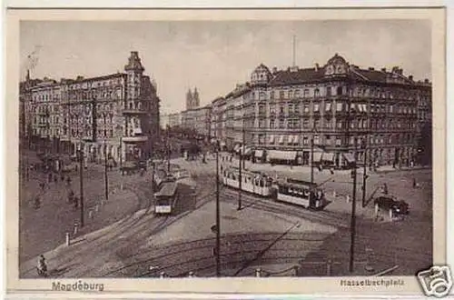 32457 Ak Magdeburg Hasselbachplatz mit Straßenbahn 1928