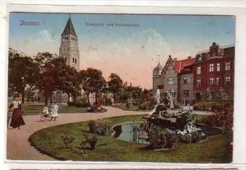 49304 Ak Dessau Funkplatz und Petruskirche 1916