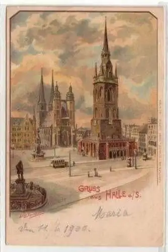 47662 Ak Lithographie Gruß aus Halle a.S. Marktplatz 1900