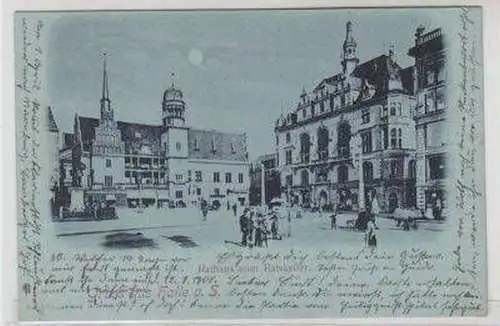 47277 Mondscheinkarte Gruß aus Halle Ratskeller 1900