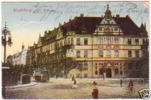 21174 ak Magdeburg Wilhelmstraße mit Straßenbahn 1919