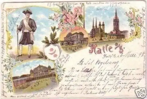 24520 Ak Lithografie Gruss aus Halle Theater usw. 1898