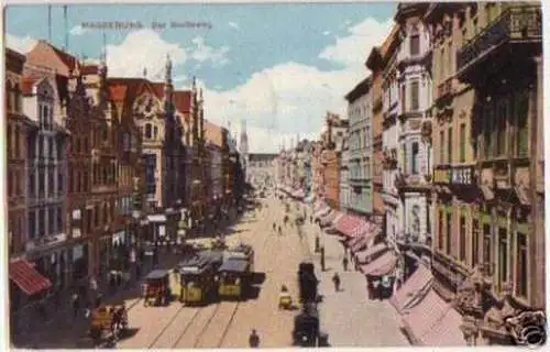 05091 Ak Magdeburg Breiteweg mit Straßenbahn um 1920