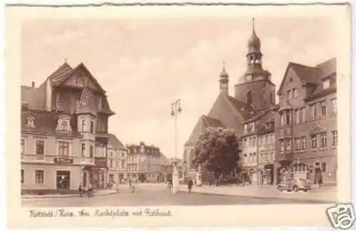 25889 Ak Hettstedt Marktplatz mit Rathaus um 1940