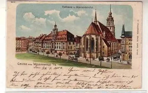 55744 Ak Gruß aus Weissenfels Rathaus und Marienkirche 1904