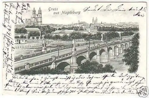 23177 Ak Gruß aus Magdeburg Totalansicht 1901