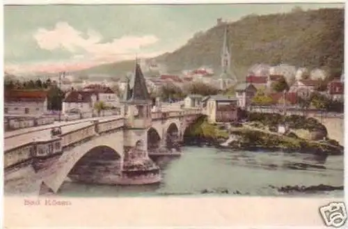 25254 Ak Bad Kösen Totalansicht mit Saale Brücke 1908