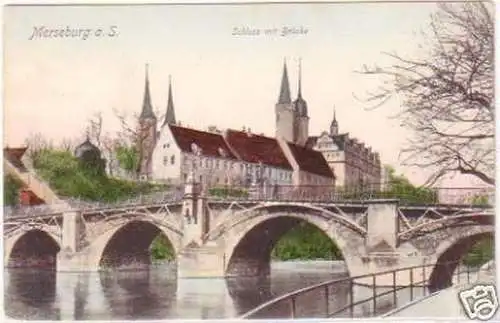 27166 Ak Merseburg an der Saale Schloß mit Brücke 1906